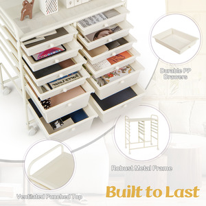 12 Drawers Rolling Storage Cart with 4 Wheels and Brakes - White by Costway