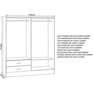 Nevada 4 Door 2 Drawer Mirrored Wardrobe Bedroom Set - Black Wood Grain by Seconique