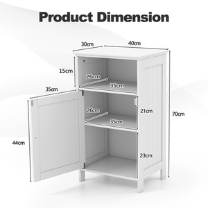 Bathroom Floor Cabinet Single Door Side Cabinet - White by Costway
