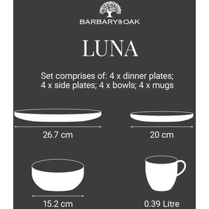 Luna 16 Piece Dinnerware Set - Black by Barbary and Oak
