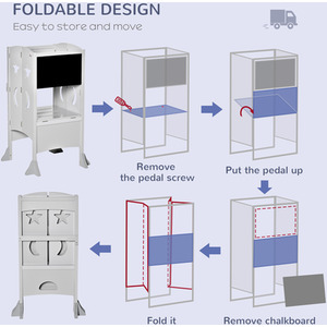 HOMCOM Kids Step Stool Toddler Kitchen Stool with Blackboard Lockable Handrail - Grey by HOMCOM