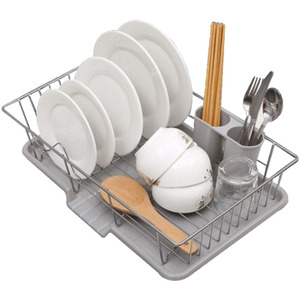 Metal Dish Drying Rack Dish Drainer Rack with Tray - Grey by Livingandhome