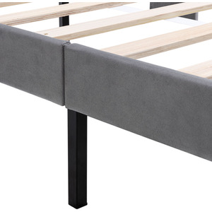 Upholstered Bed with Winged Headboard, Wood Slat Support - Grey by Abrihome