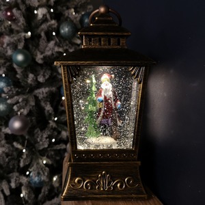Antique Lantern Glitter Water Spinner with Santa - Bronze by Samuel Alexander