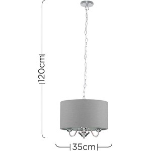 Modern Chrome 3 Way Curved Arm Grey Linen Slimline Drum Ceiling Light Pendant - Silver by ValueLights