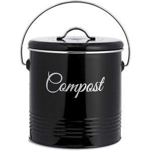 Innoteck Indoor Round 3L Compost Bin With Chrome Handle - Black by Innoteck