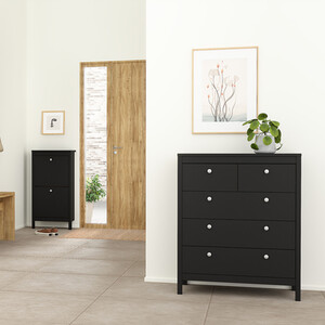 Madrid 3 Piece Bedroom Set - Matt Black / 1 x 2-drawer bedside table, 1 x 5-drawer chest of drawers and 1 x 2-door wardrobe