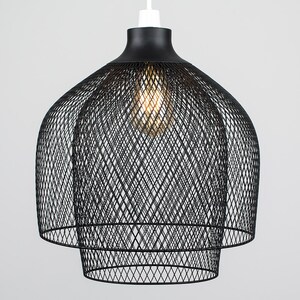 Retro Matt Black Mesh Design 2 Tier Ceiling Pendant Light Shade - Black by ValueLights