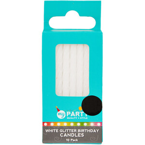Pack of 10 Birthday Candles Glitter - White