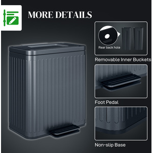 HOMCOM Dual 20L Kitchen Double Bin with Soft-Close Lid by HOMCOM