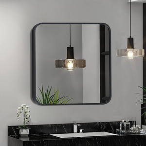 Square Bathroom Mirror with Rounded Corner - Black / 60cm by Livingandhome