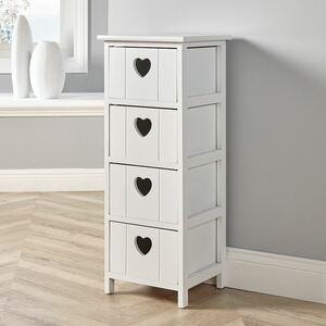 Home Source Lovestack 4 Heart Handle Drawer Chest Storage Unit - White by Home Source