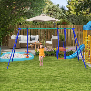 Outsunny 3 in 1 Swing Set with Single Swing Glider Rocking Chair Swing - Blue by Outsunny