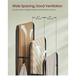 VASAGLE 3-Bar Towel Holder with Hooks - Black by VASAGLE