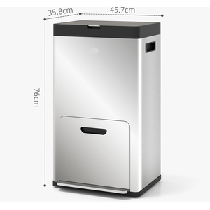 HOMCOM 56L 3 Compartment Kitchen Bin for Recycling and Waste - Silver by HOMCOM