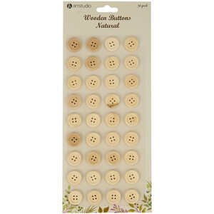 Pack of 36 Wooden Buttons Natural by Art Studio