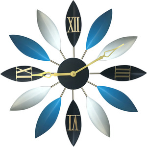 Leaf-Shaped Silent Metal Wall Clock - Blue by Livingandhome
