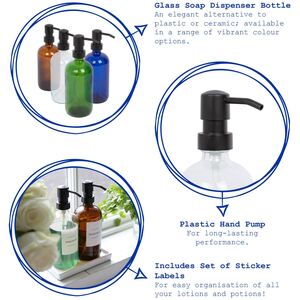 Glass Soap Dispensers with Labels - 500ml - Black - Pack of 4 - Orange by Harbour Housewares