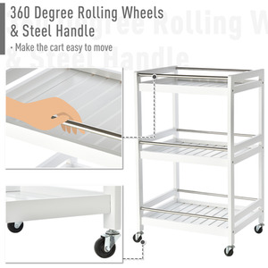 HOMCOM 3 Tier Home Trolley Kitchen Storage Cart - White by HOMCOM