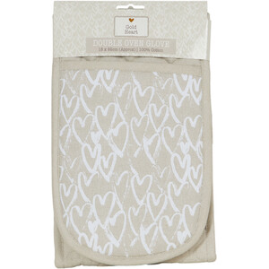 Gold Heart Double Oven Glove - Natural