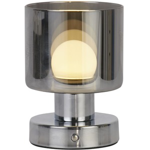 Rechargeable Chrome Smoke Glass Table Lamp - Silver by Lighting Collection