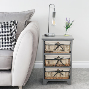 JVL Sherborne 3 Drawer Willow Storage Unit - Grey by JVL