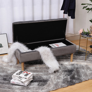 Velvet Ottoman Storage Bench - Grey by Livingandhome