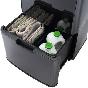 75L Recycling Sensor Bin with 3 Compartments and Food Caddy - Black / Matt by Cooks Professional
