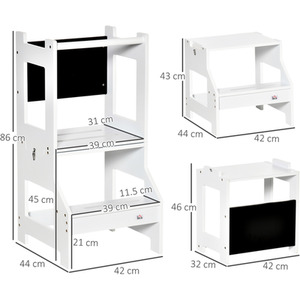 HOMCOM 2-in-1 Kids Step Stool, Toddler Table and Chair Set - White by HOMCOM