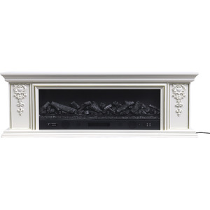 Bluetooth and Remote-Controlled Convection Fireplace with Gold Trim - Ivory by Livingandhome