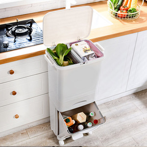 Dry Wet Waste Recycling Pedal Classified Bin Kitchen Storage Trolley Cart - White / 42l by Livingandhome