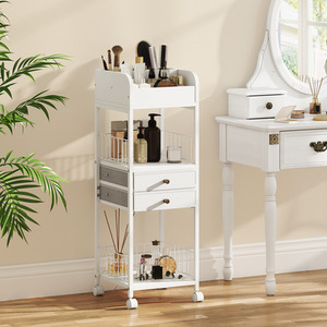 Makeup Organizer Floor Skincare Organizer Cart - White by Costway