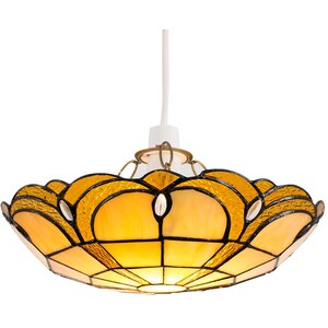 Tiffany Style Amber Jewelled Glass Uplighter Design Ceiling Pendant Light Shade - Gold by ValueLights