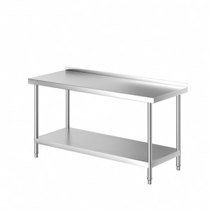 Two-Tier Stainless Steel Workbench with Backsplash - Silver / 15cm / 150cm by Livingandhome