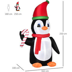 HOMCOM 8ft Inflatable Christmas Penguin Blow Up Decoration with LED Lights - Red, Black, White by HOMCOM