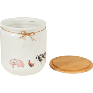 Daisy Farm Bread Canister with Twine - White