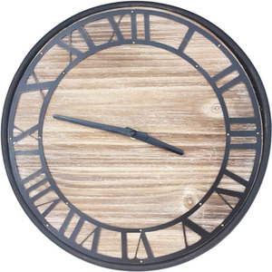 Black Large Round Metal and Wooden Clock - black by Marvells