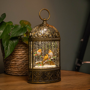 Light up Christmas Robin Scene Water Spinner with LEDs - Bronze by Samuel Alexander