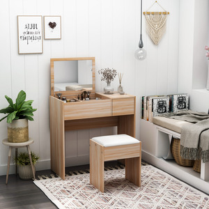 HOMCOM Dressing Table Set With Mirror - Wood Grain by HOMCOM