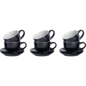 12 Piece Coloured Cappuccino Cup and Saucer Set - 250ml - Black by Argon Tableware