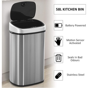HOMCOM Sensor Waste Bin - Silver / 58l by HOMCOM