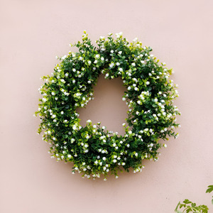 Baby's Breath Artificial Wreath with Hanging Loop - Green by Primrose