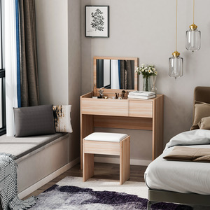 HOMCOM Dressing Table Set With Mirror - Wood Grain by HOMCOM