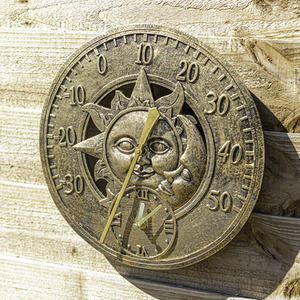 Sun and Moon Bronze Effect Wall Clock - Bronze Effect by Garden Mile