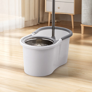 Mop and Bucket Set for Floor Cleaning with 2 Mop Head - Grey & White by komore