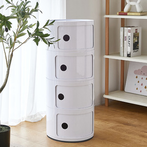 Round Beside Table Filling Cabinet Chest Unit Stockable - White / 4 by Livingandhome
