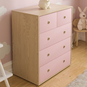 Neptune 3 Piece Bedroom Set - 2 Drawer Bedside Cabinet, 5 Drawer Chest, Wardrobe - Pink and Oak / MDF by Vida Designs