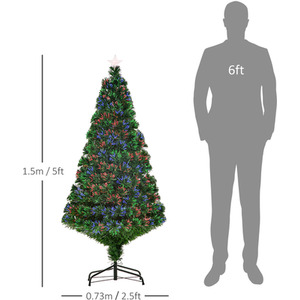HOMCOM 5FT Pre-Lit Fiber Optic Christmas Tree - Green by HOMCOM