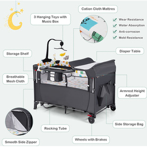 5-in-1 Baby Bassinet Bedside Sleeper by Costway