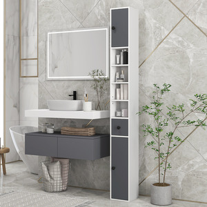 kleankin 180cm Tall Slim Bathroom Cabinet - Grey by kleankin